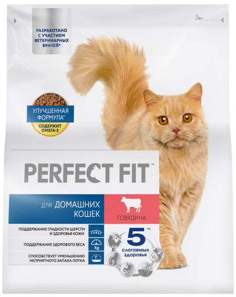 

Сухой корм Perfect Fit для домашних кошек с говядиной 1.2 кг