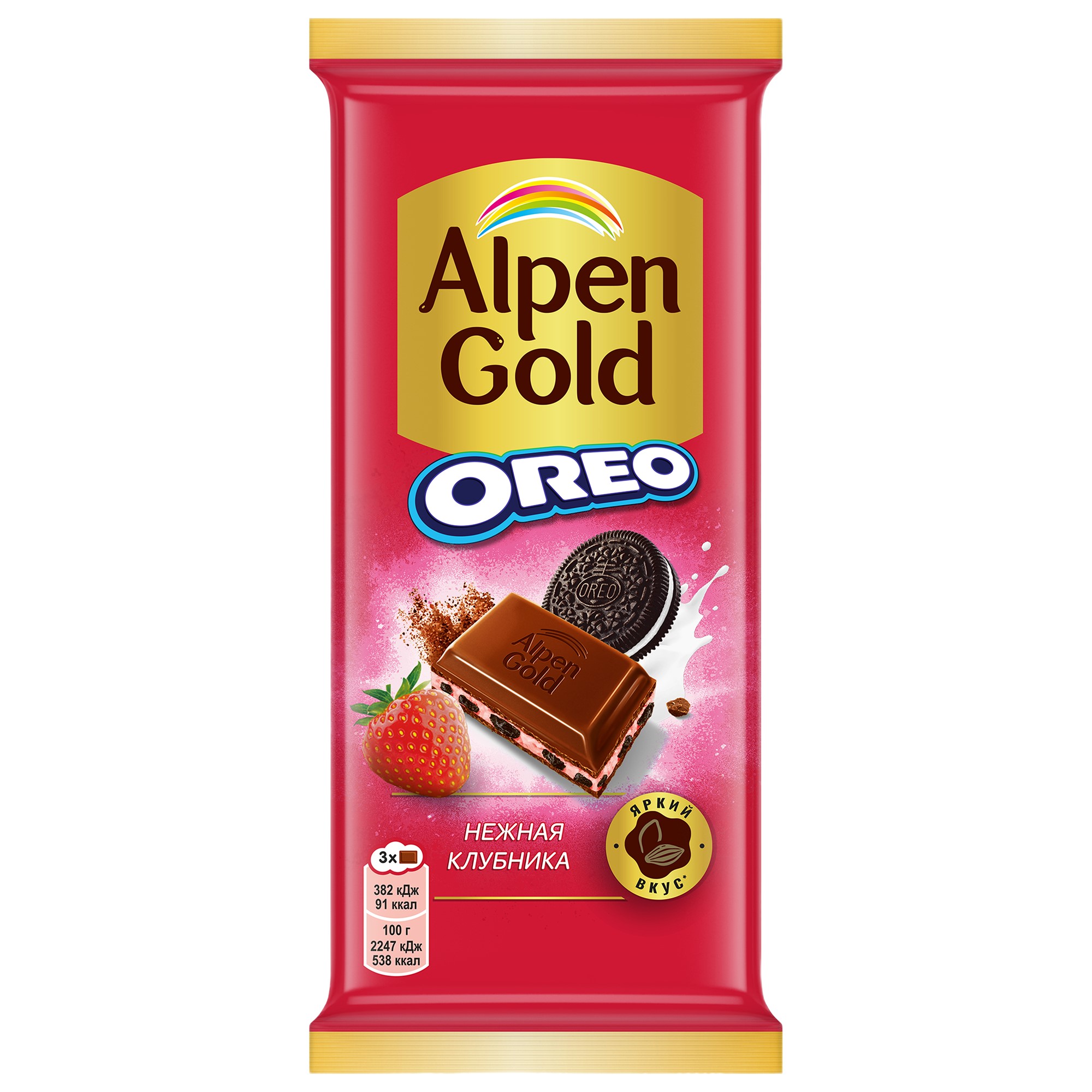 

Шоколад молочный Alpen Gold Oreo с клубничной начинкой и кусочками печенья Оreo 85 г