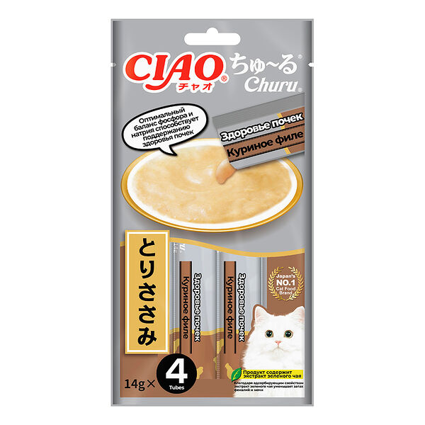 Лакомство Inaba Ciao Churu функциональное пюре из куриного филе для здоровья почек для кошек 14 г x 4 шт