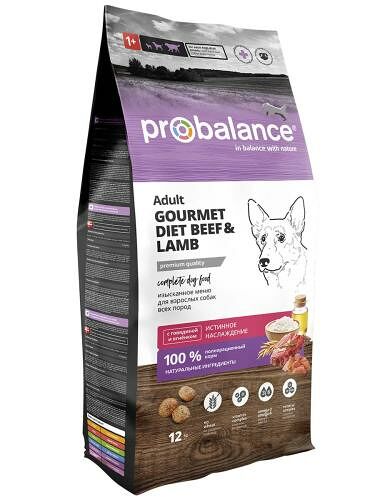 Сухой корм Probalance Gourmet Diet для взрослых собак с говядиной и ягненком 12 кг