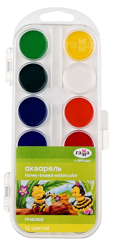 

Акварель медовая Гамма Пчелка 12 цветов без кисти