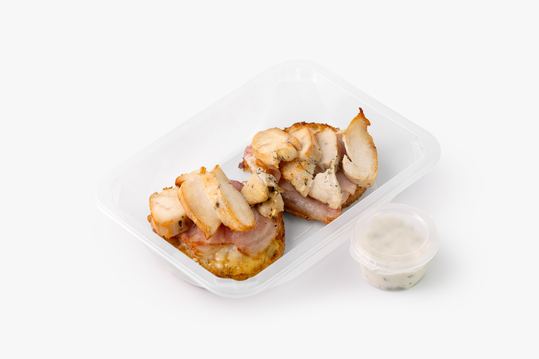 

Драники ВкусВилл картофельные с беконом курицей и сыром 282 г