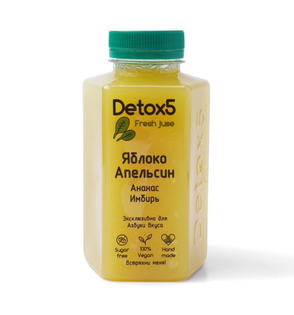 

Сок прямого отжима Detox5 яблоко апельсин ананас имбирь сироп топинамбура 330 мл