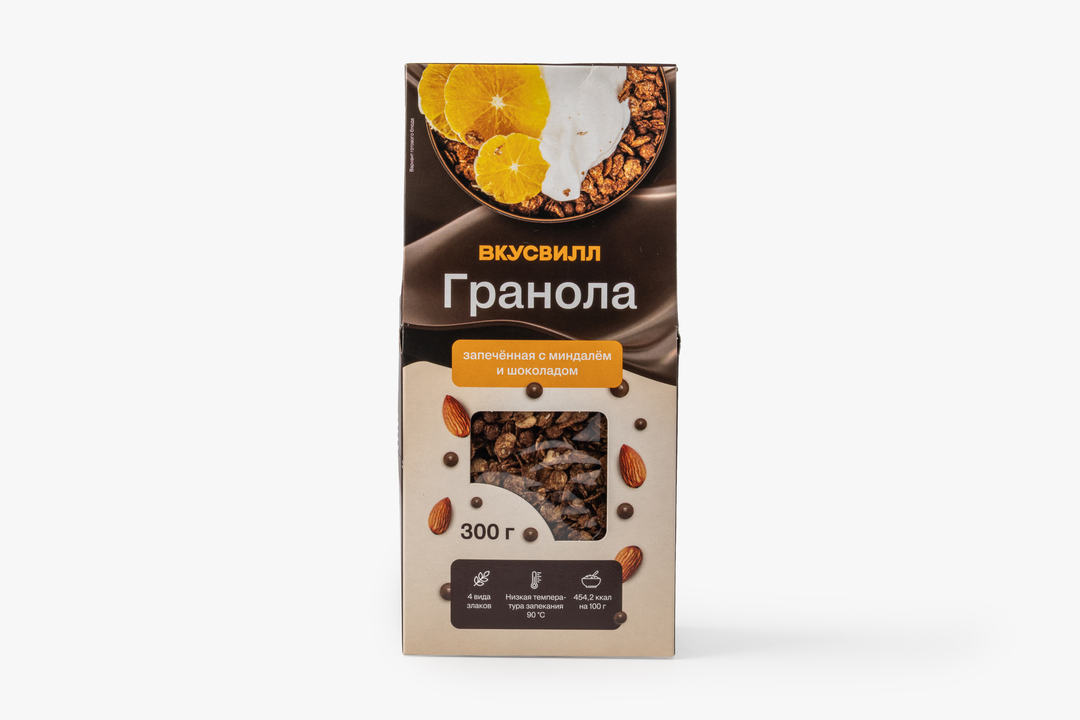 

Гранола ВкусВилл запечённая с миндалём и шоколадом 300г