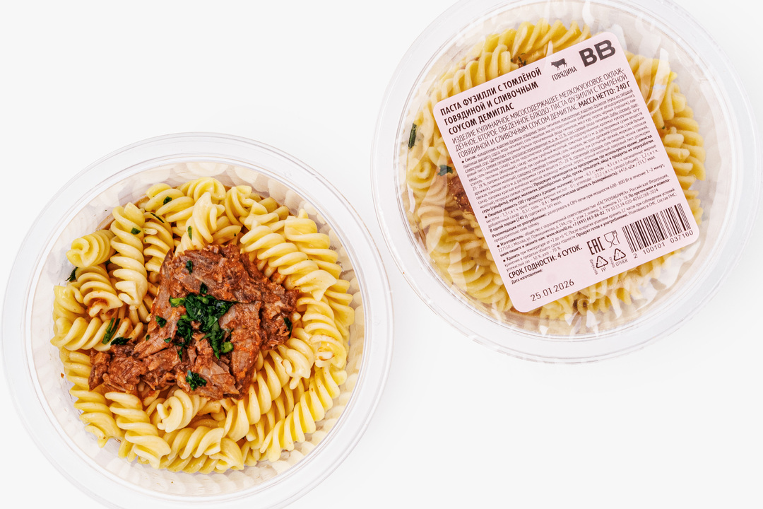 

Паста Фузилли ВкусВилл с томленой говядиной и сливочным соусом Демиглас 240 г