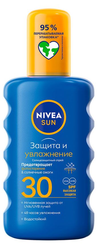 

Солнцезащитный спрей Nivea Sun SPF 30 Защита и увлажнение 200 мл