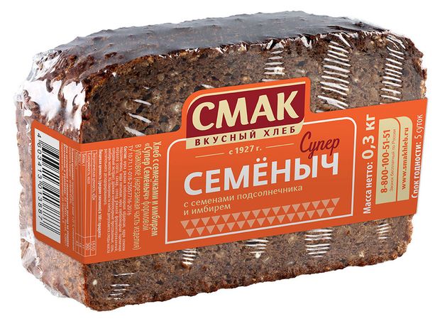

Хлеб Смак Супер Семеныч с семечками и имбирем формовой нарезанная часть изделия 300 г