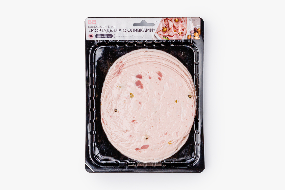 

Нарезка колбасная ВкусВилл Мортаделла с оливками 170 г