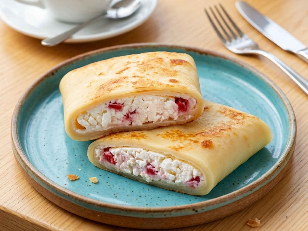 Блин с творогом и клубникой