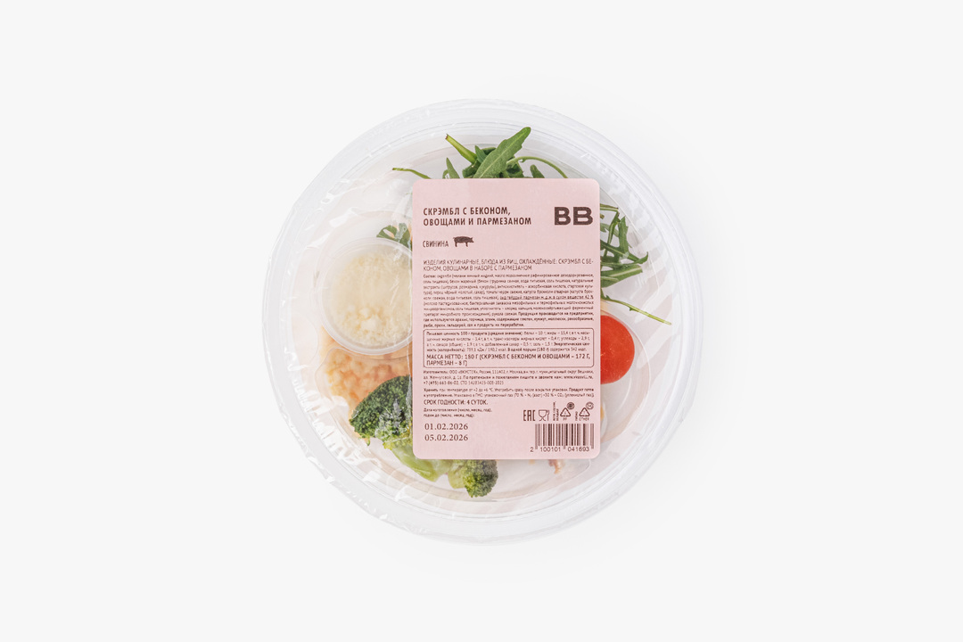 

Скрэмбл ВкусВилл с беконом овощами и пармезаном 180 г