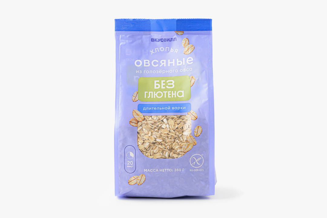 

Хлопья ВкусВилл из голозерного овса длительной варки без глютена 350 г