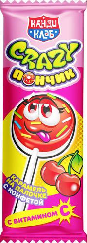 

Карамель Канди Клаб Crazy Пончик на палочке вкус в ассортименте 10 г 1 шт.