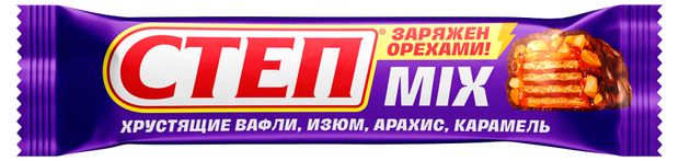 

Батончик вафельный Степ Mix Изюм-арахис-карамель 40 г