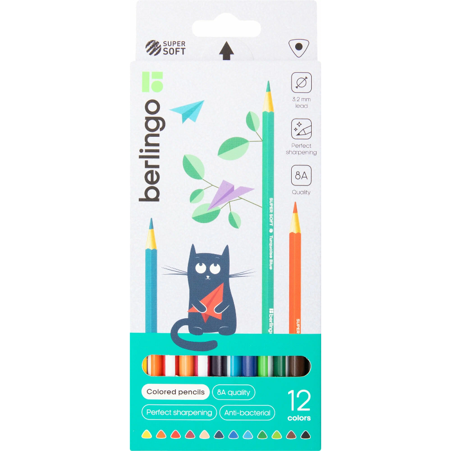 

Карандаши цветные трехгранные Berlingo SuperSoft Жил-был кот 12 цветов