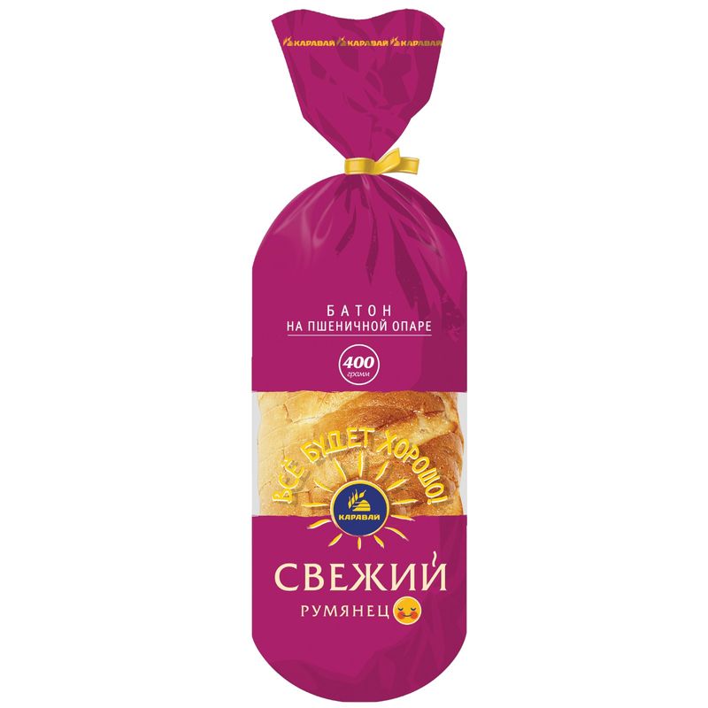 

Батон Каравай Свежий Румянец на пшеничной опаре нарезка 400 г