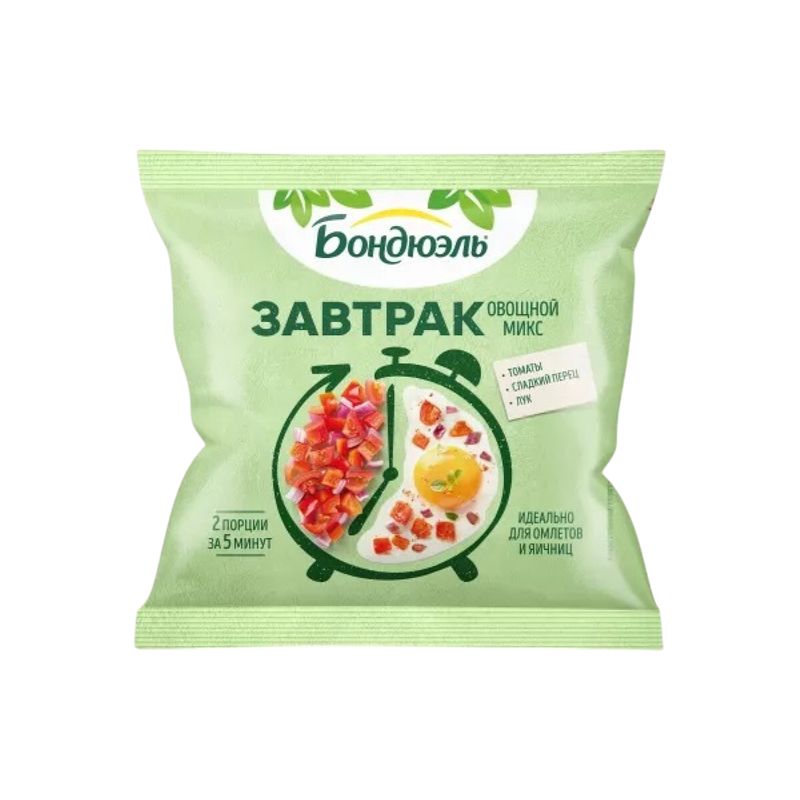

Овощи замороженные Бондюэль Завтрак с томатами смесь для омлета и яичницы 200 г