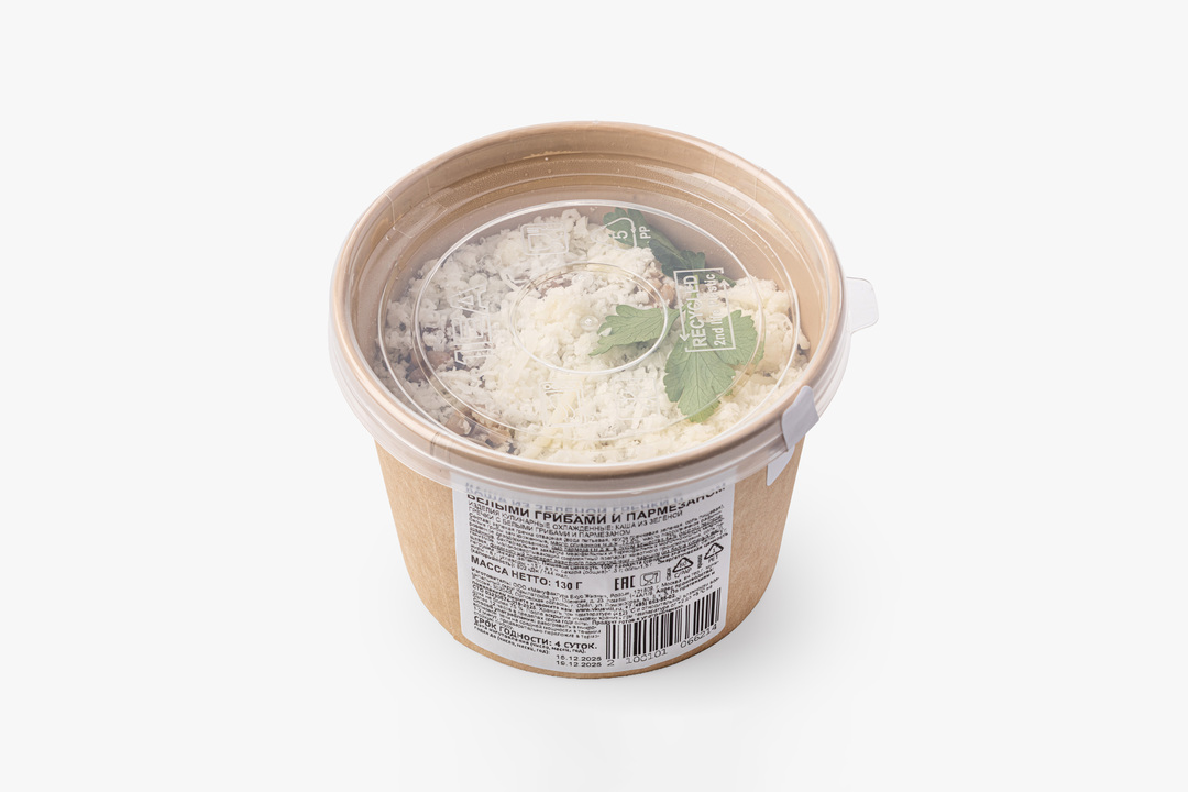 

Каша из зелёной гречки ВкусВилл с белыми грибами и пармезаном 130 г