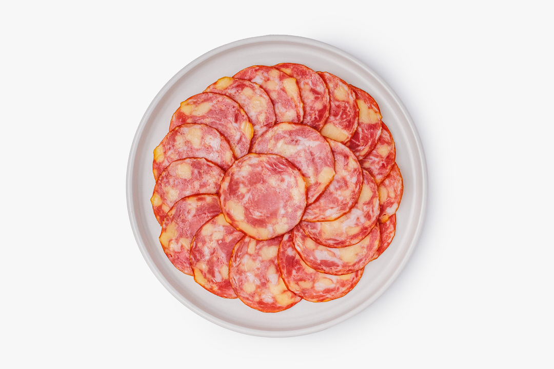 

Нарезка колбасная ВкусВилл варено-копченая Италиано с сыром 70 г