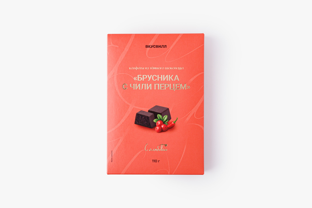 

Конфеты из темного шоколада ВкусВилл Брусника с чили перцем 110 г
