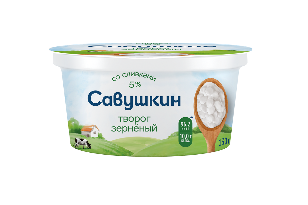 

Творог Савушкин 101 зерно со сливками 5% 130 г