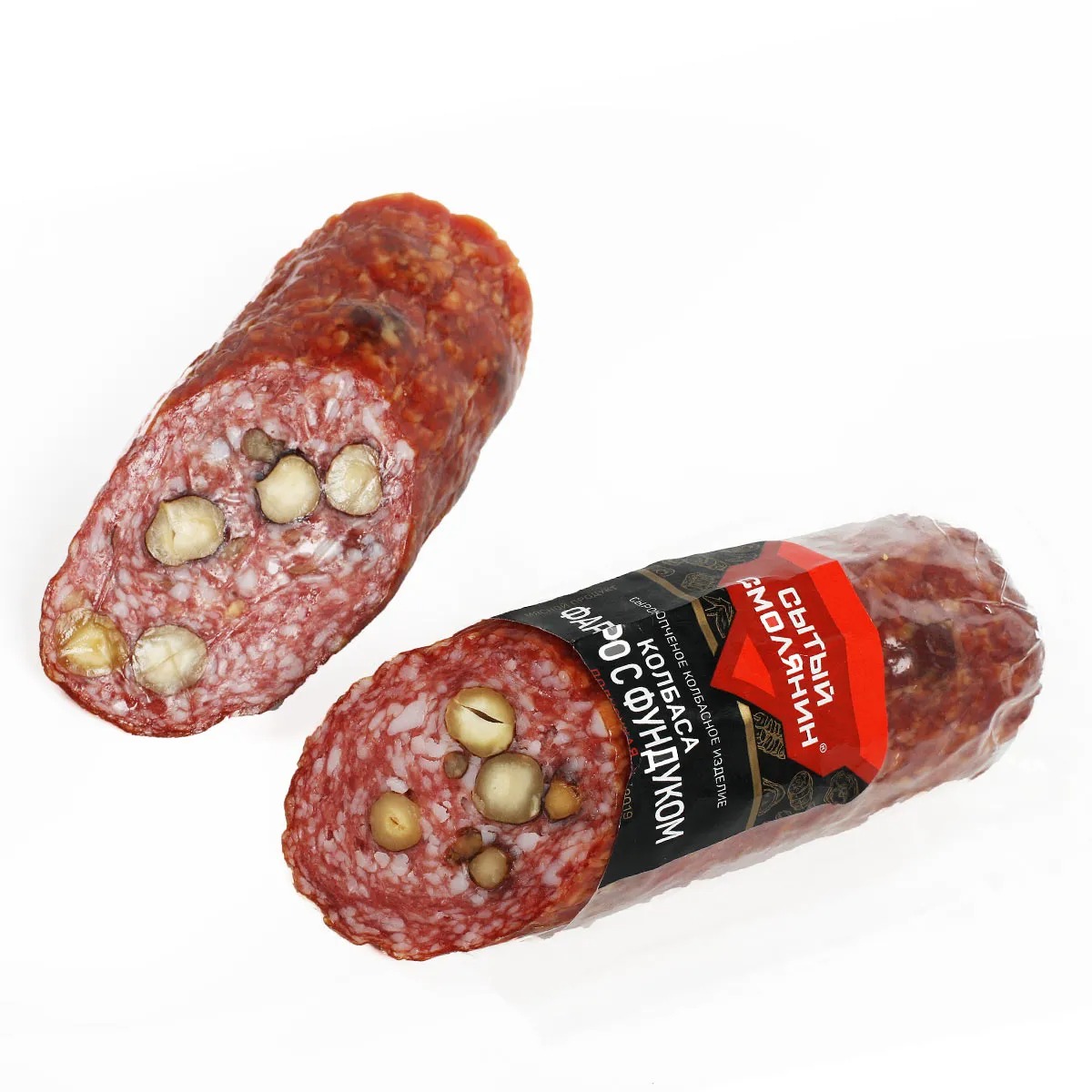 

Колбаса сырокопченая Сытый Смолянин Фарро с фундуком полусухая вес