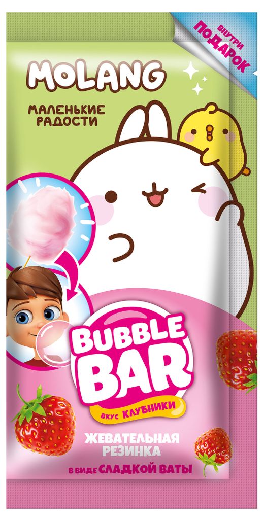 

Жевательная резинка Molang Bubble Bar сладкая вата клубника с подарком 5 г дизайн упаковки в ассортименте