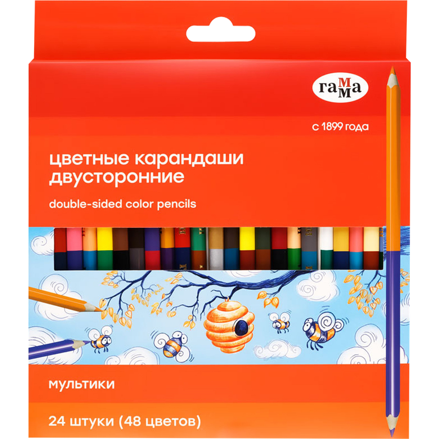 

Карандаши цветные Гамма Мультики двусторонние 48 цветов 24 шт.