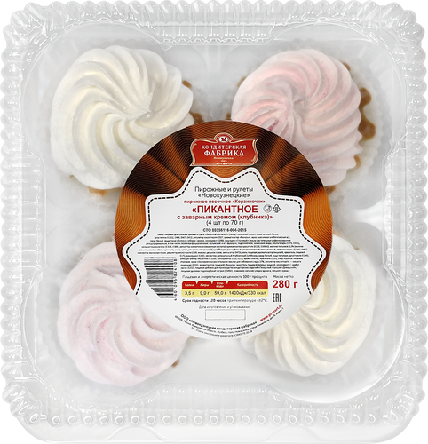 

Пирожное Новокузнецкая Кф Пикантное с заварным кремом клубника 4 шт. x 70 г