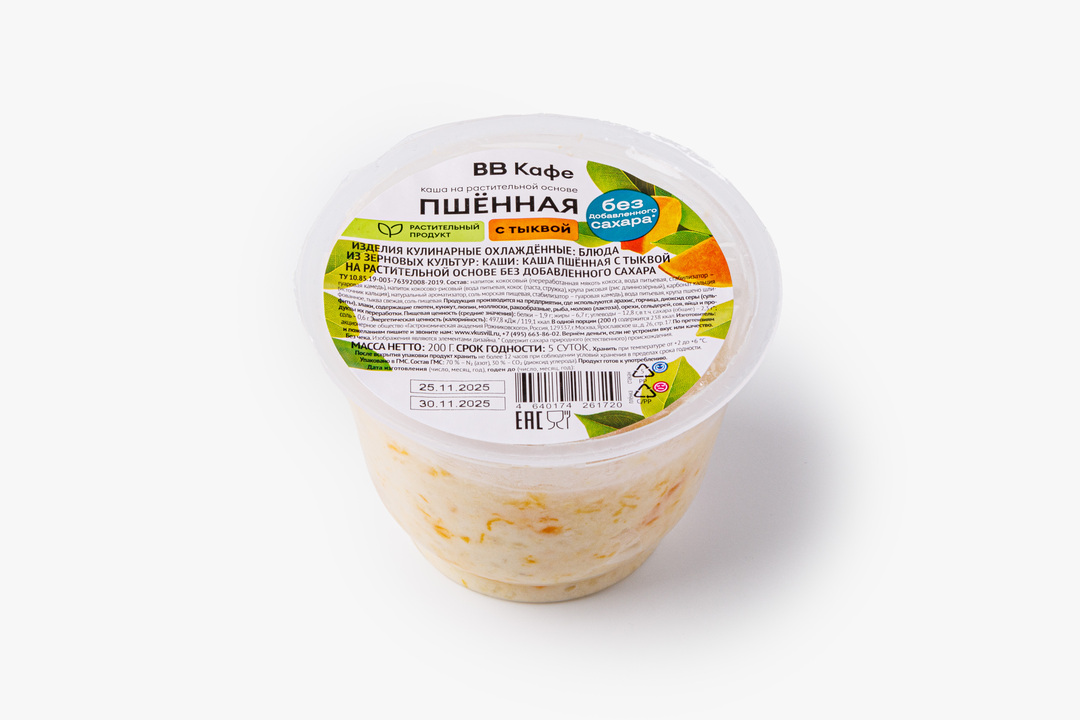 

Каша пшенная с тыквой на растит молоке без добавления сахара, кафе 200 г