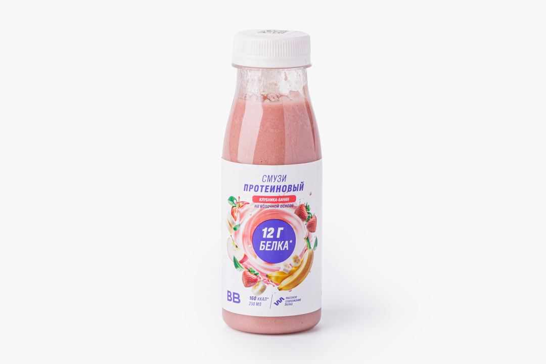 

Смузи ВкусВилл протеиновый клубника-банан на яблочной основе 250 мл