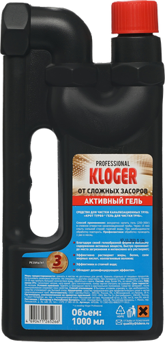 

Средство чистящее Kloger Professional гель для устранения сложных засоров 1 л