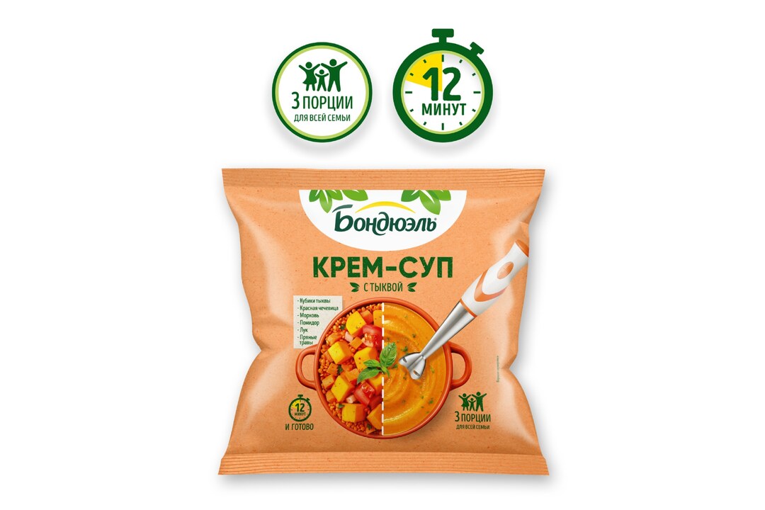 

Овощи замороженные Бондюэль Крем-суп с тыквой, 350 г