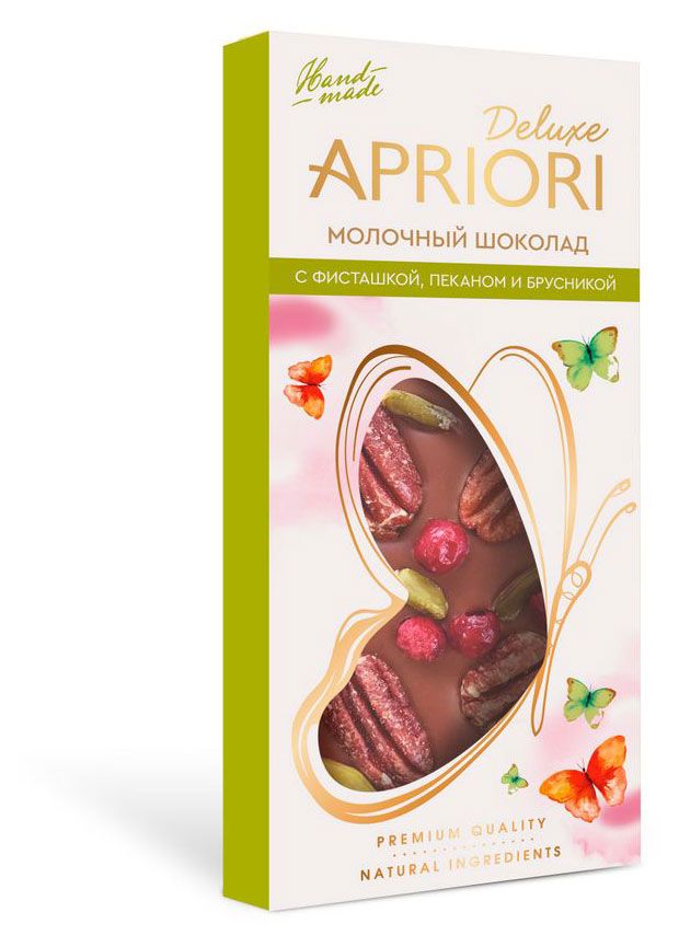

Молочный шоколад Apriori с фисташкой пеканом и брусникой 85 г