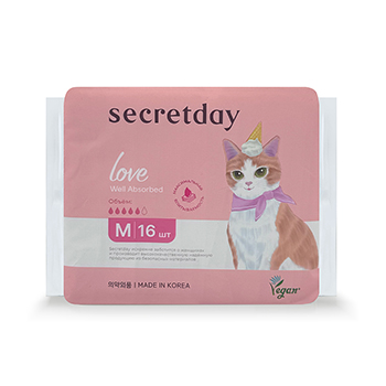 

Прокладки гигиенические Secretday Love Well Absorbed размер M хлопковые 16 шт.