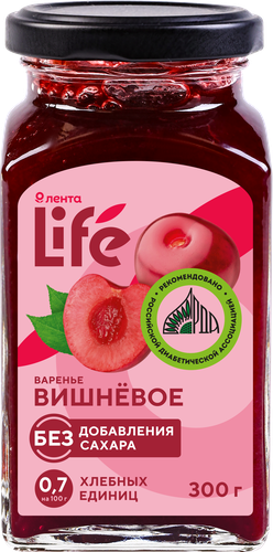

Варенье ЛЕНТА LIFE Вишневое, без сахара 300 г