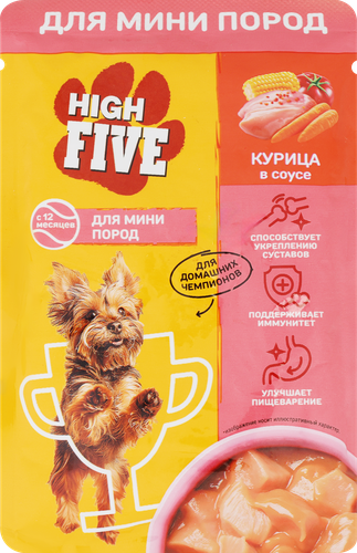

Влажный корм High Five для собак мелких пород с курицей в соусе 85 г