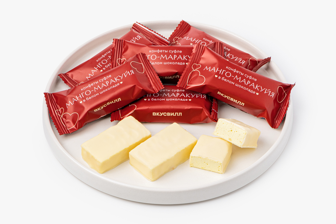 

Конфеты ВкусВилл суфле манго маракуйя в белом шоколаде 150 г