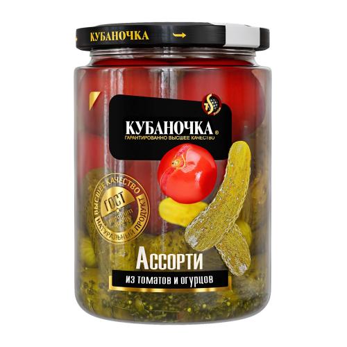 

Ассорти овощное Кубаночка томаты и огурцы маринованные 720 г