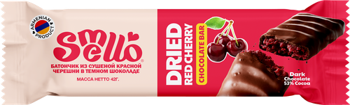 

Батончик Smello с начинкой из сушеной красной черешни в темном шоколаде 42 г