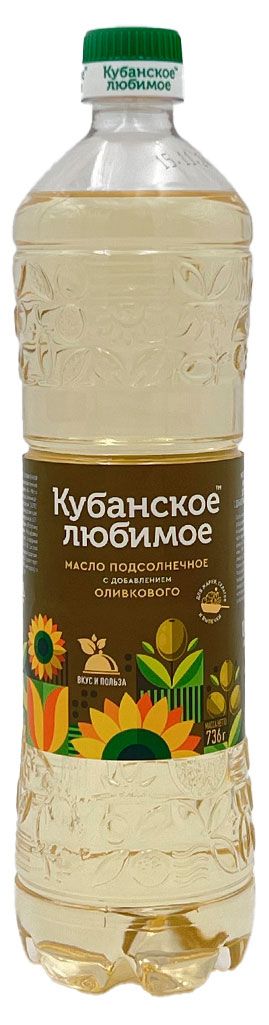

Масло подсолнечное Кубанское любимое рафинированное с добавлением оливкового масла 800 мл