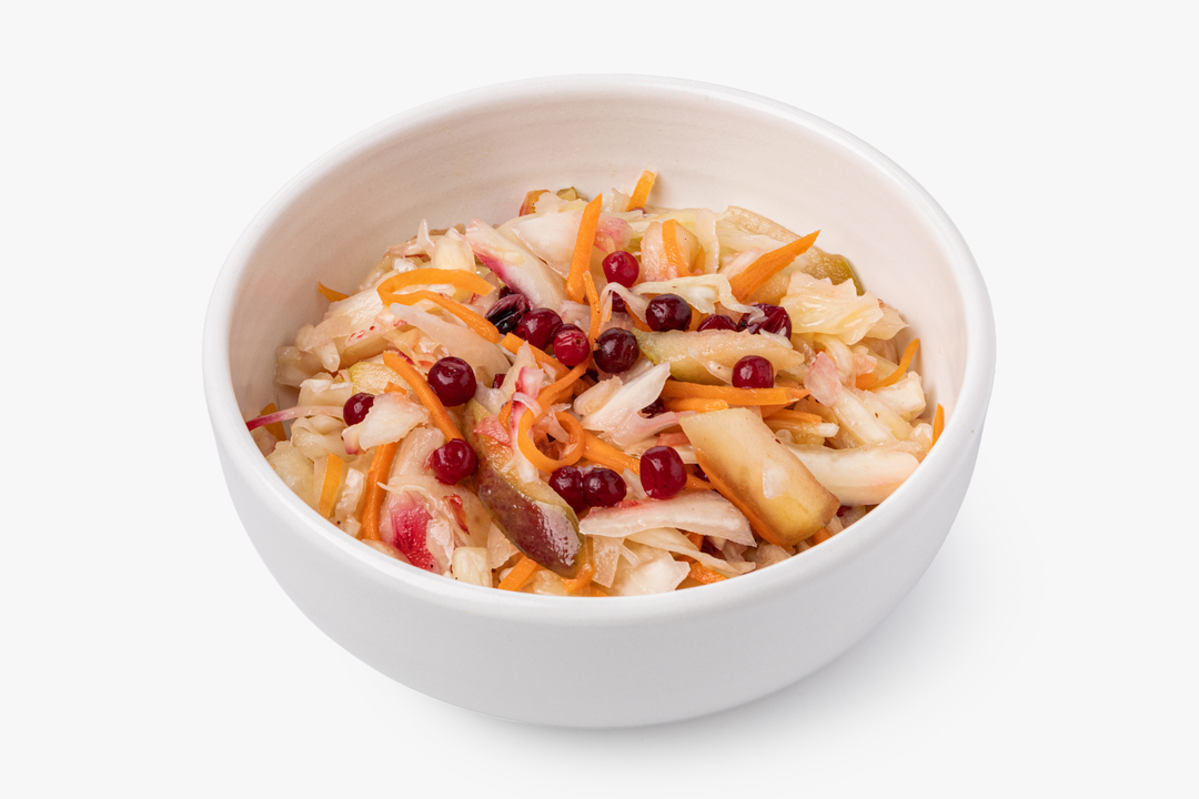 

Салат ВкусВилл Громадский с маринованным яблоком и брусникой 200 г