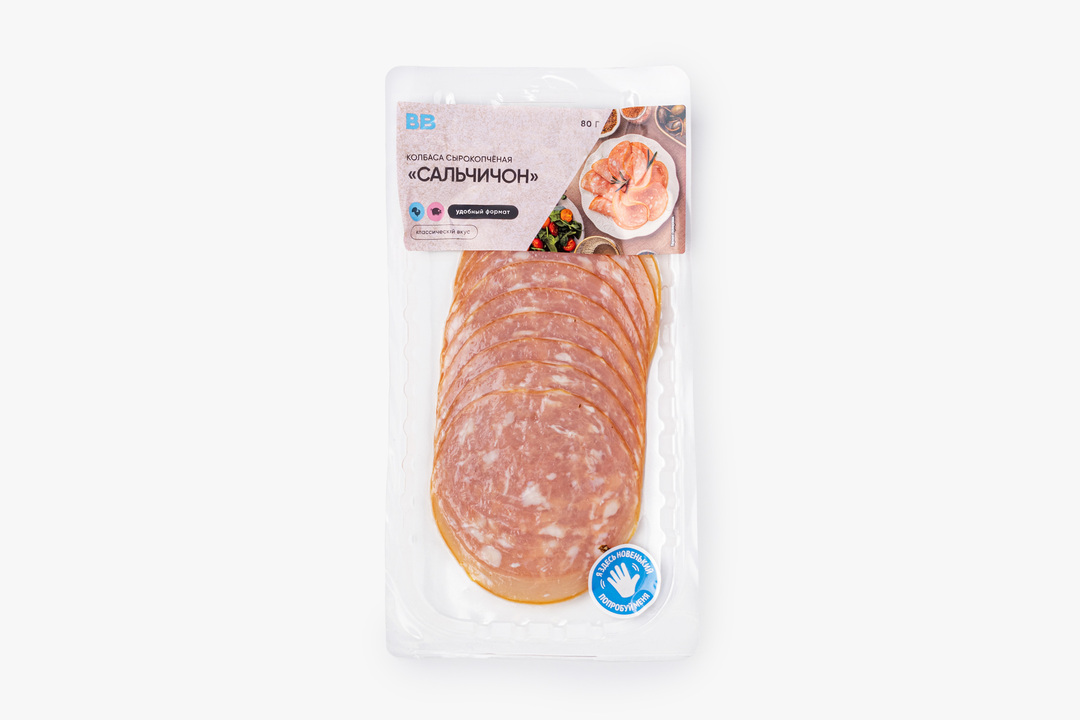 

Колбаса ВкусВилл Сальчичон сырокопченая нарезка 80 г