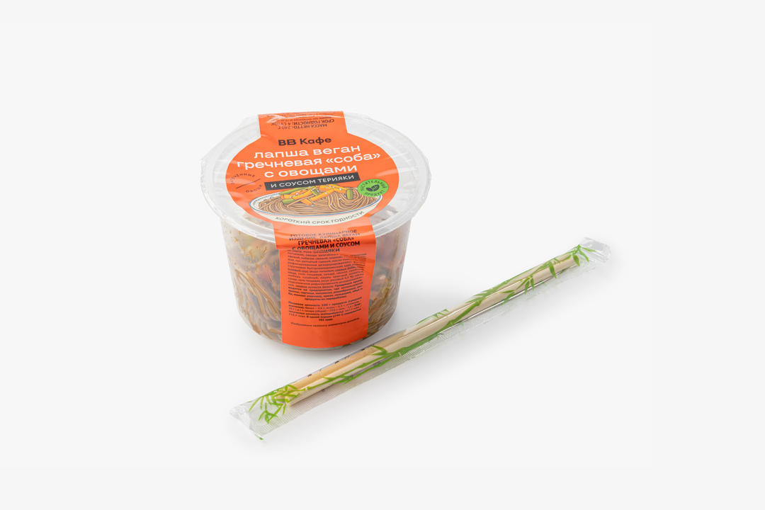 

Лапша веган гречневая соба с овощами и соусом терияки, кафе 200 г