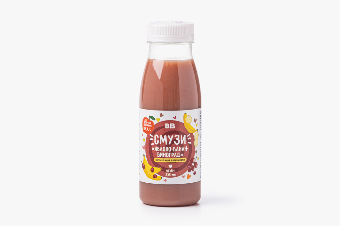 

Смузи ВкусВилл Яблоко банан виноград обогащенный витаминами 250 мл