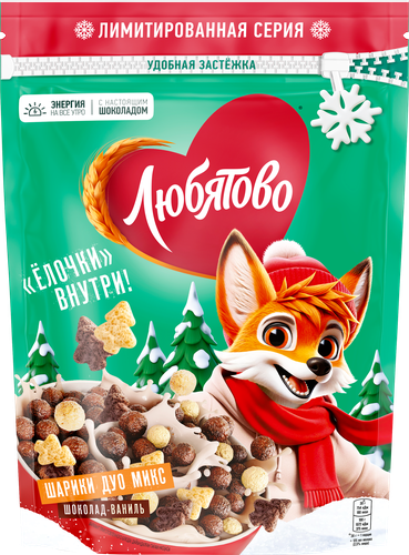 

Завтрак готовый Любятово Шарики шоколадные Дуо Микс 200 г