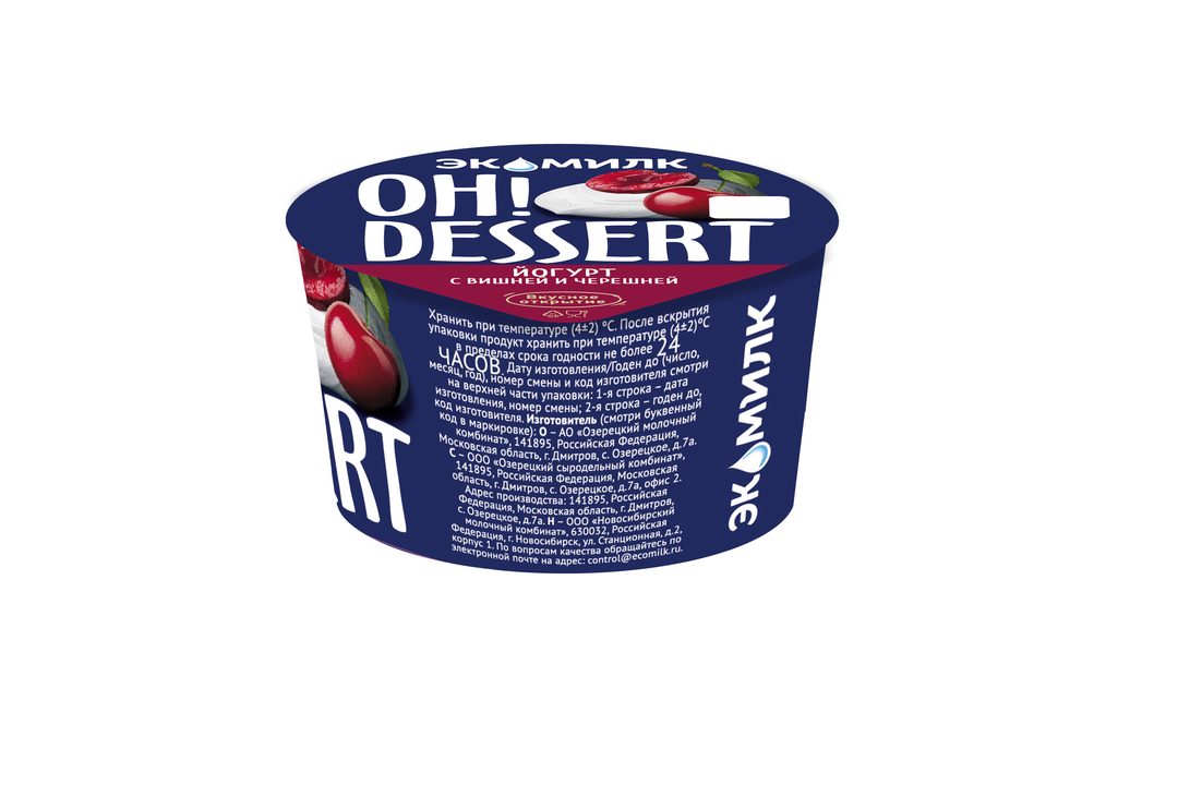 

Йогурт Экомилк Ох! Десерт с вишней и черешней 4.2% 130 г