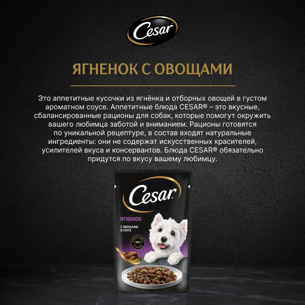 

Влажный корм Cesar для взрослых собак с ягненком и овощами в соусе 85 г