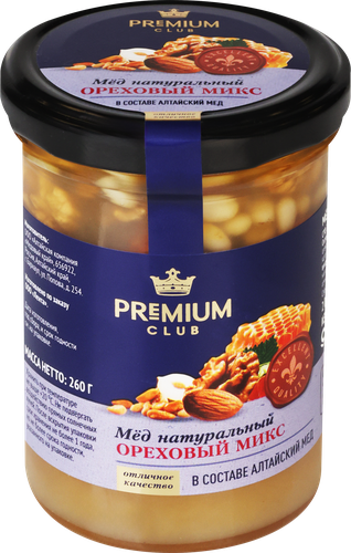 

Мед Premium Club с ореховым ассорти 260 г