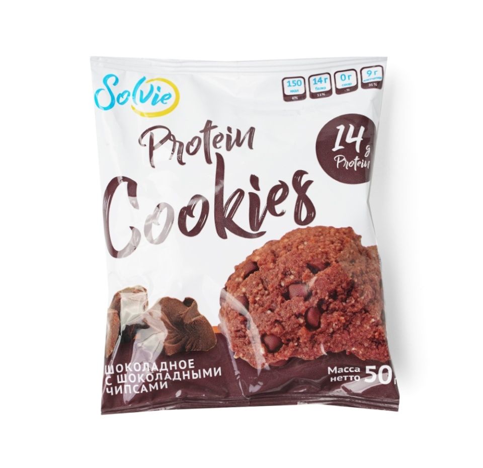 

Печенье протеиновое Protein cookies шоколадное с шоколадными чипсами без сахара 50 г