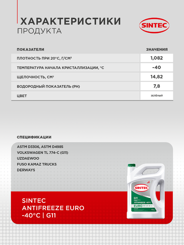 

Антифриз Sintec Euro G11 green -40 1 л